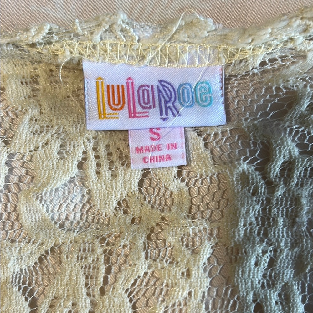 LuLaRoe Joy Cream Lace Long Cardigan Vest Sz S Stretchy - Picture 6 of 8